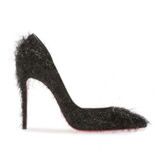 Christian Louboutin IRIZA 100 Yeti Lurex Fuzzy Half D'Orsay Heel Pump Shoes